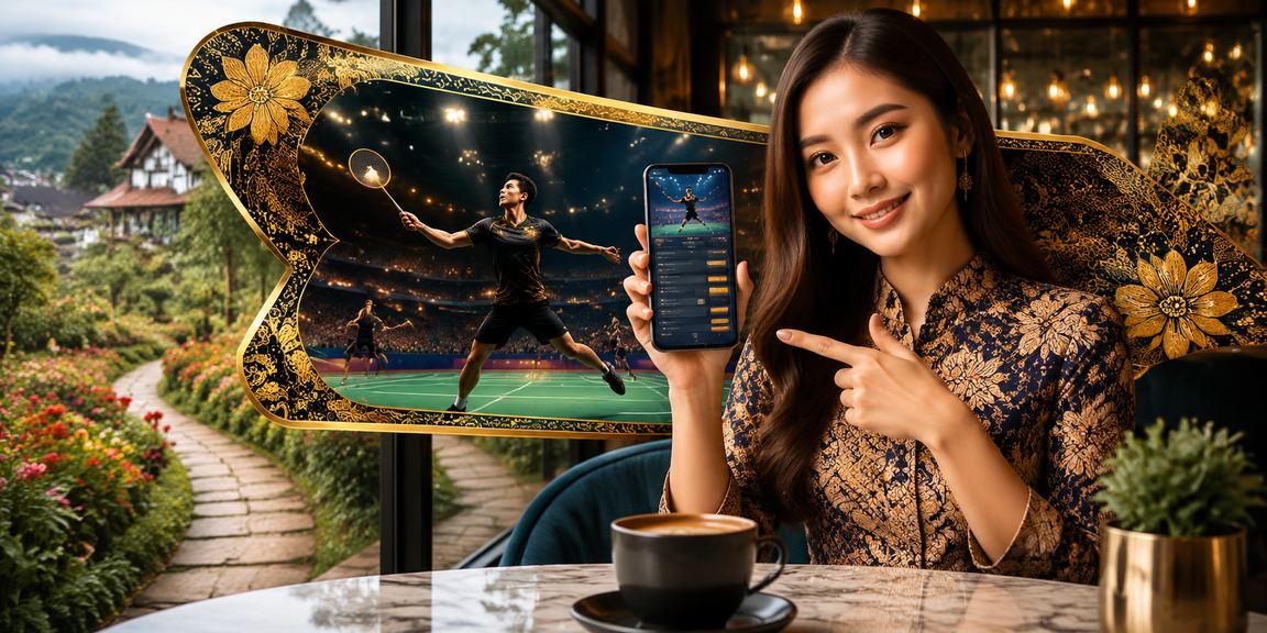Pengguna Malaysia mengakses pasaran badminton melalui telefon dengan motif batik